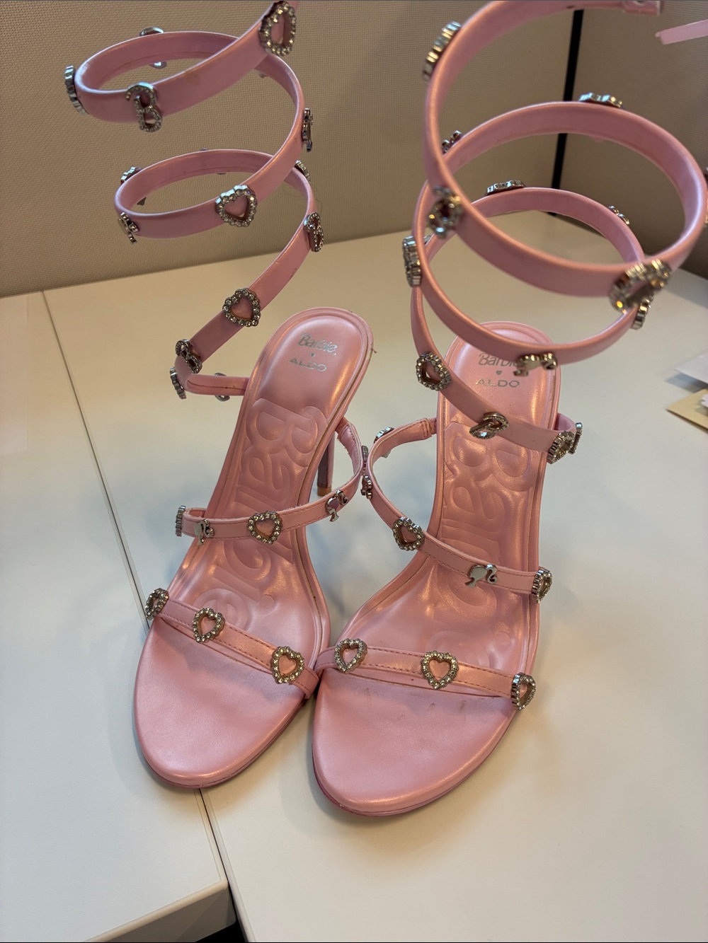 ALDO x Barbie Pink Heart Strap Heels Women's Size 7.5 Limited Edition - Picture 2 of 6